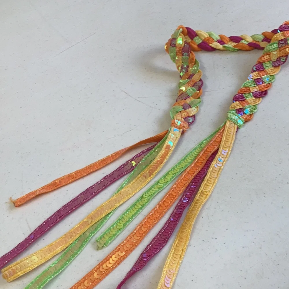 Girls colorful braided sequin belt